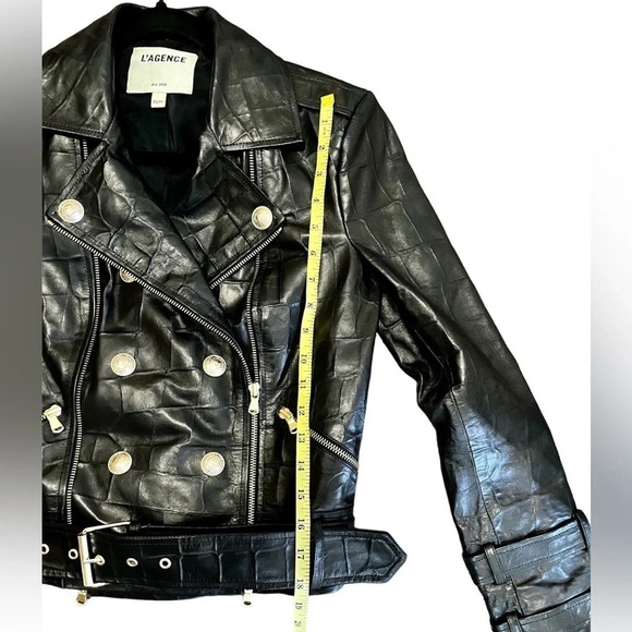 Nwot L’AGENCE Billie Black Croc Embossed Leather Double Breasted Moto Jacket XS - Picture 5 of 13